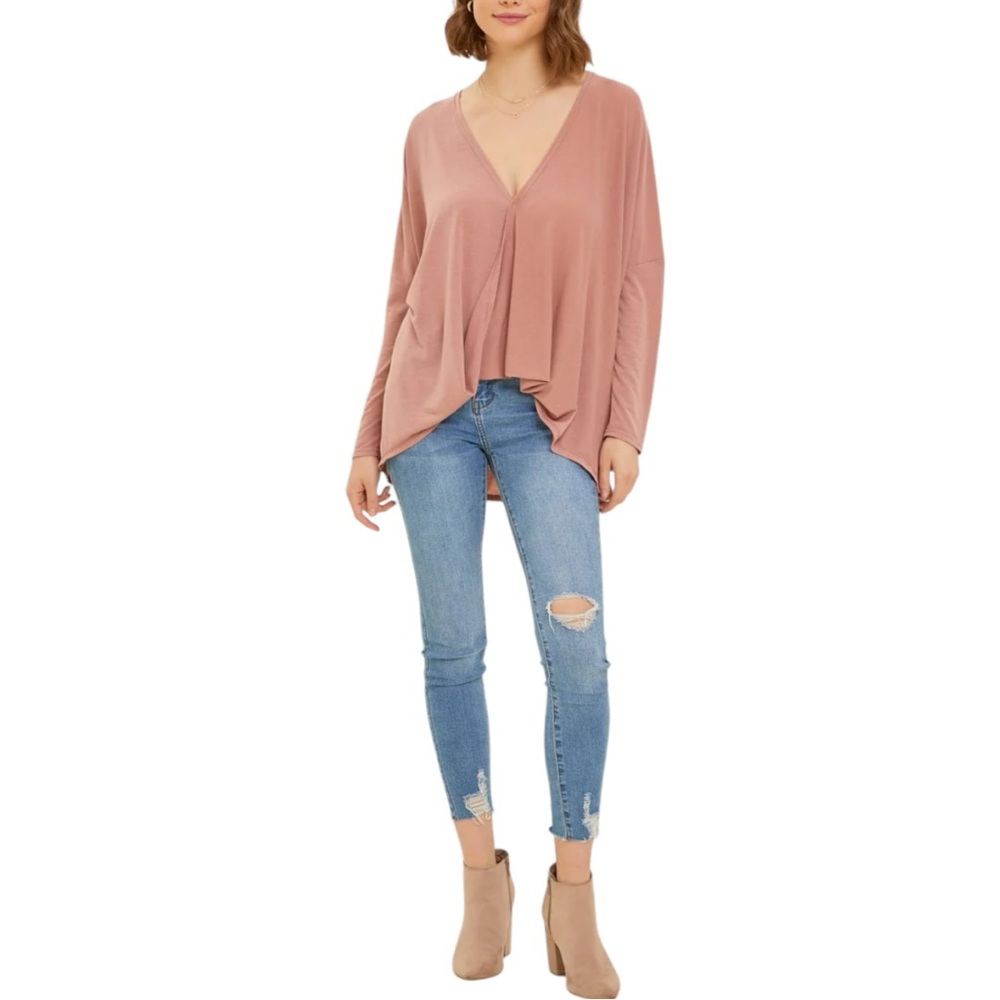Heyson Curvy Mauve Knit Top size 2X Oversized Long Sleeves NWT Drapey Surplice